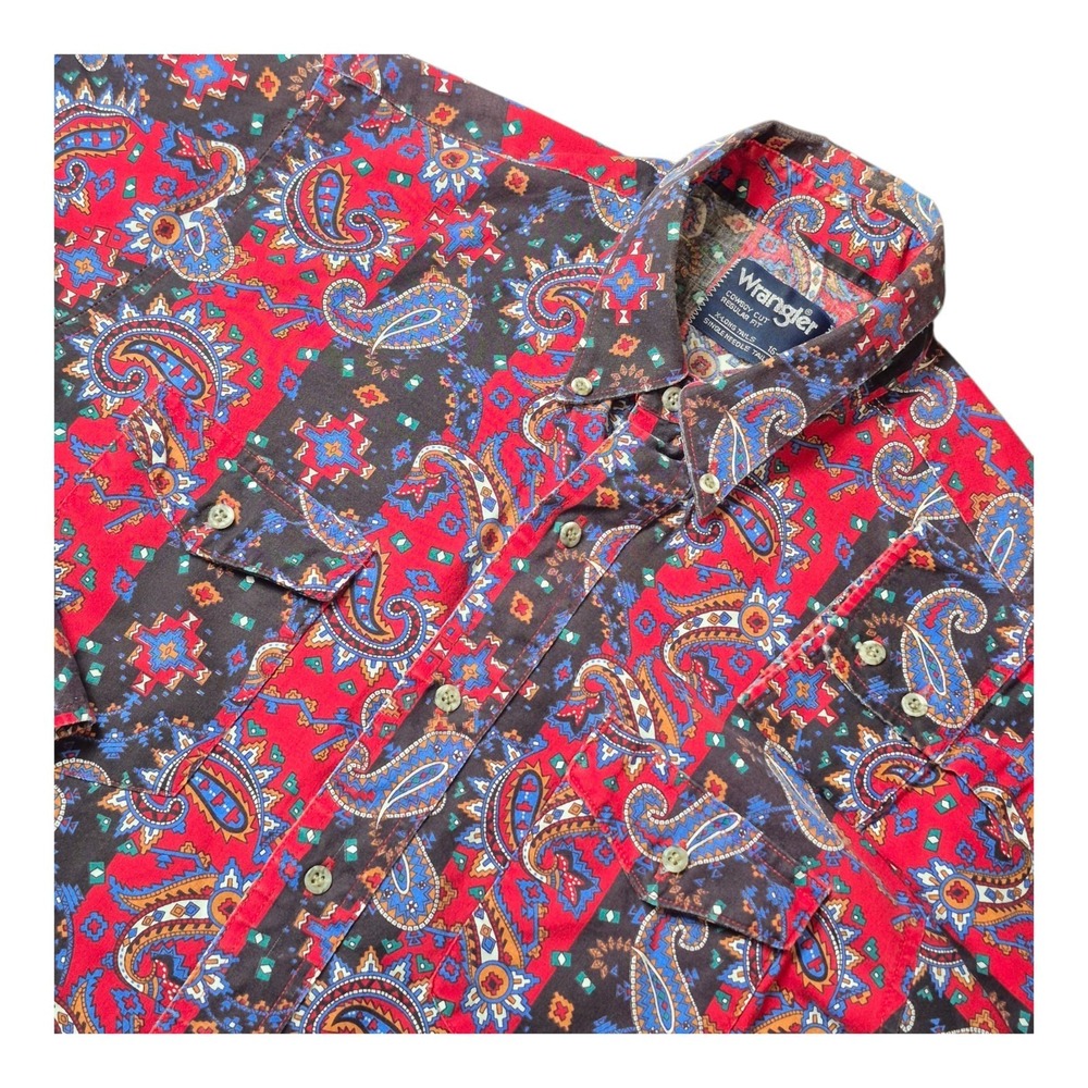 VTG Wrangler Men's L‎ 16-34 Western Button Down Shirt Paisley X-Long Tails